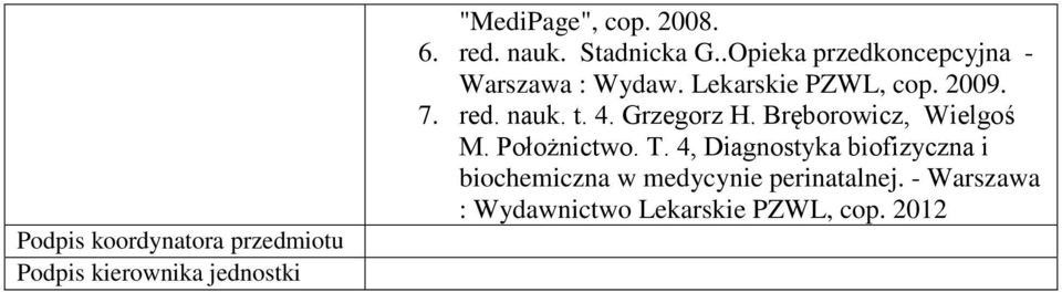 red. nauk. t. 4. Grzegorz H. Bręborowicz, Wielgoś M. Położnictwo. T.