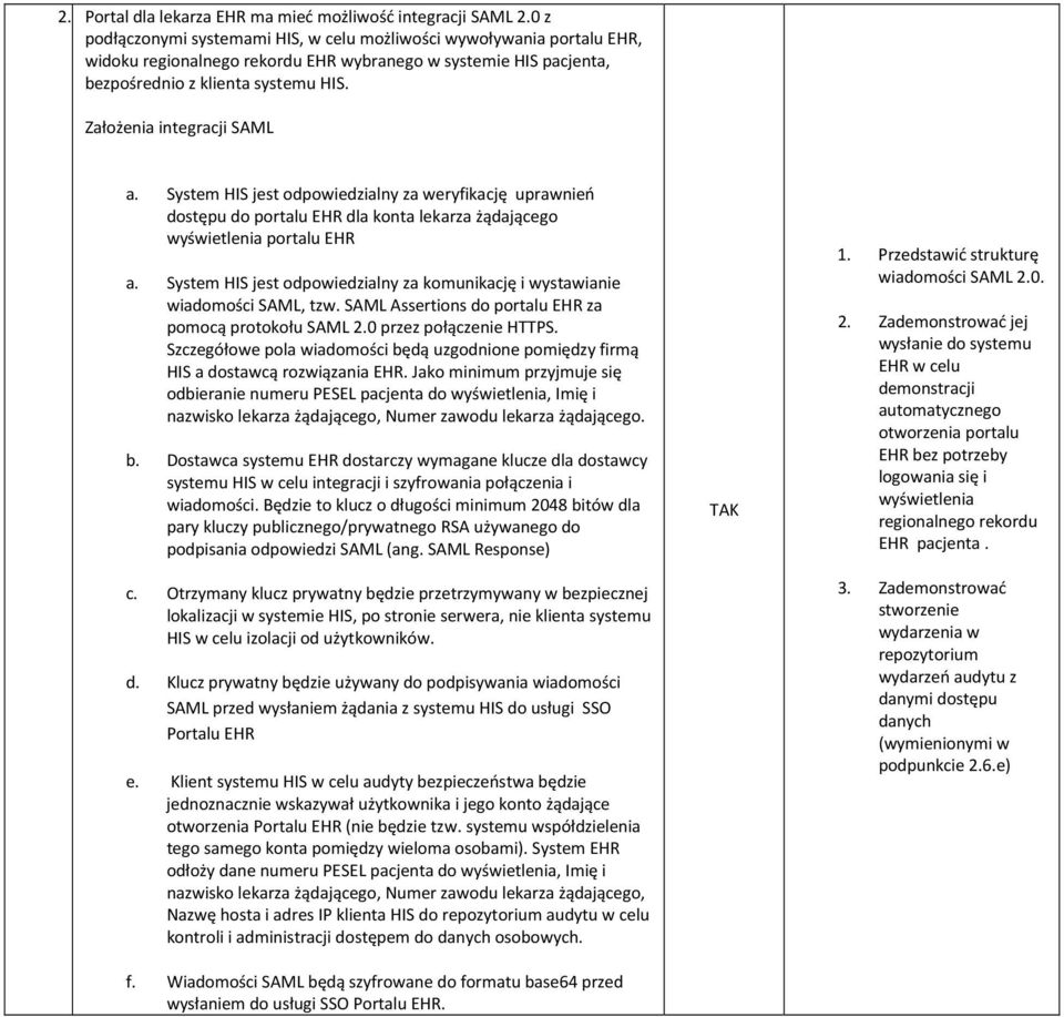 Założenia integracji SAML a. System HIS jest odpowiedzialny za weryfikację uprawnień dostępu do portalu EHR dla konta lekarza żądającego wyświetlenia portalu EHR a.