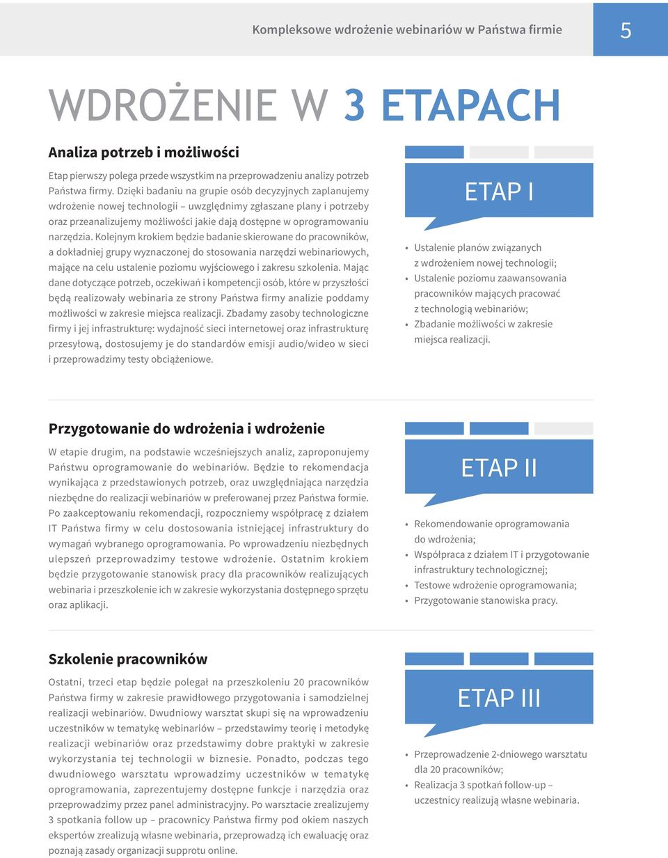 Kolejnym krokiem będzie badanie skierowane do pracowników, a dokładniej grupy wyznaczonej do stosowania narzędzi webinariowych, mające na celu ustalenie poziomu wyjściowego i zakresu szkolenia.