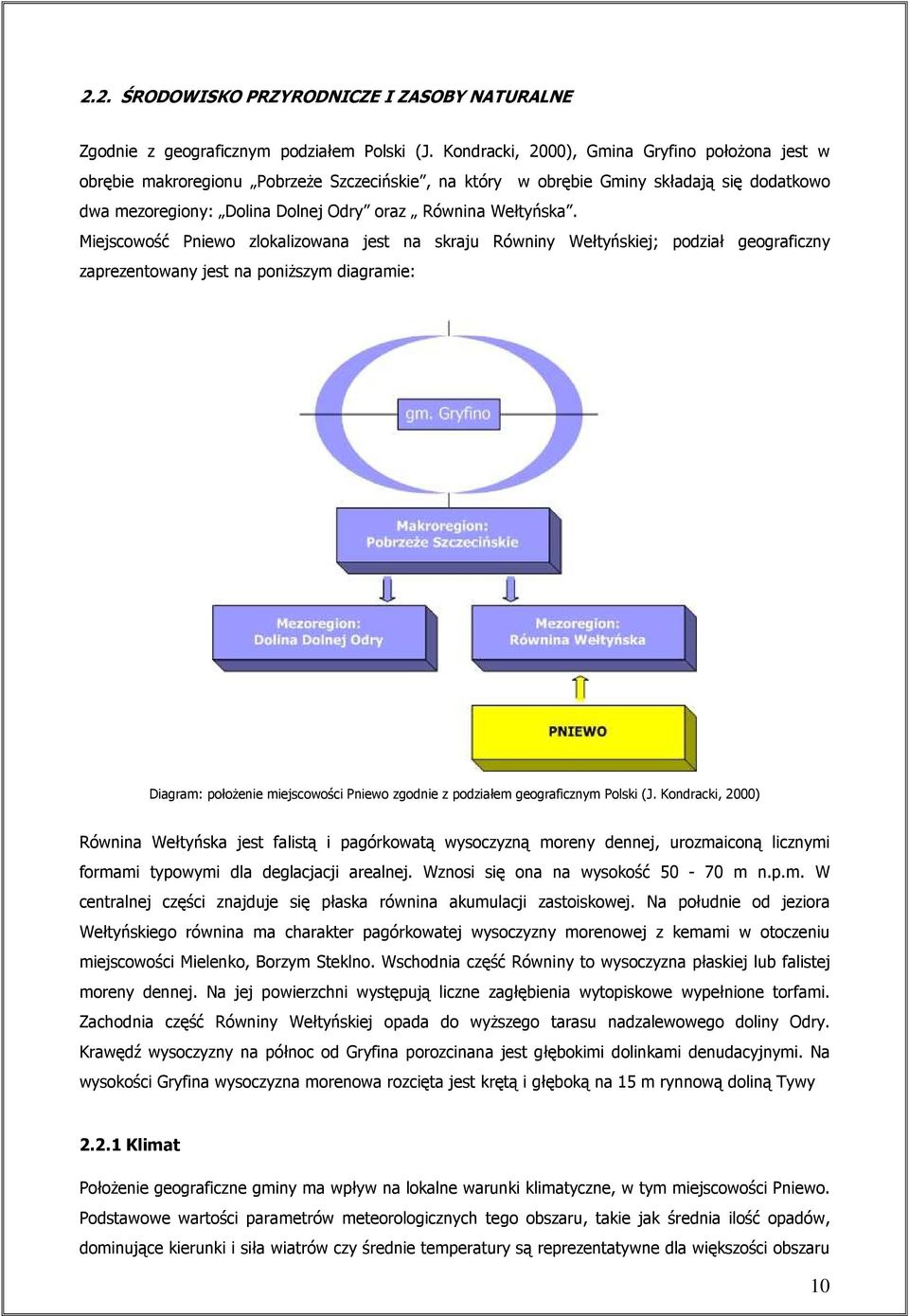 Miejscowość Pniewo zlokalizowana jest na skraju Równiny Wełtyńskiej; podział geograficzny zaprezentowany jest na poniŝszym diagramie: Diagram: połoŝenie miejscowości Pniewo zgodnie z podziałem