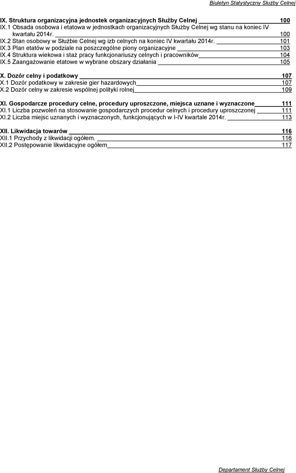 5 Zaangażowanie etatowe w wybrane obszary działania 105 X. Dozór celny i podatkowy 107 X.1 Dozór podatkowy w zakresie gier hazardowych 107 X.2 Dozór celny w zakresie wspólnej polityki rolnej 109 XI.