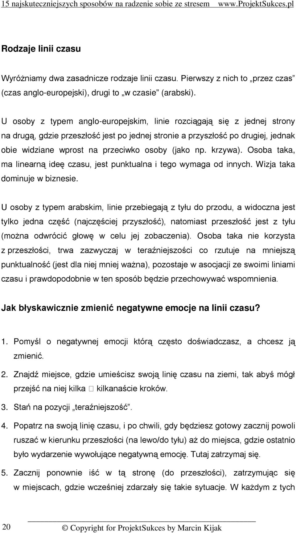 np. krzywa). Osoba taka, ma linearną ideę czasu, jest punktualna i tego wymaga od innych. Wizja taka dominuje w biznesie.