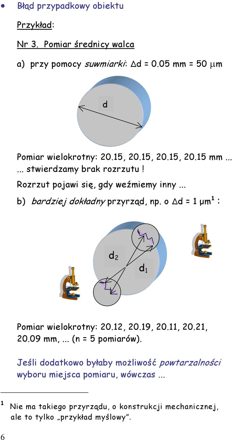 o d = 1 µm 1 : d d 1 Pomiar wielokrotny: 0.1, 0.19, 0.11, 0.1, 0.09 mm,... (n = 5 pomiarów).