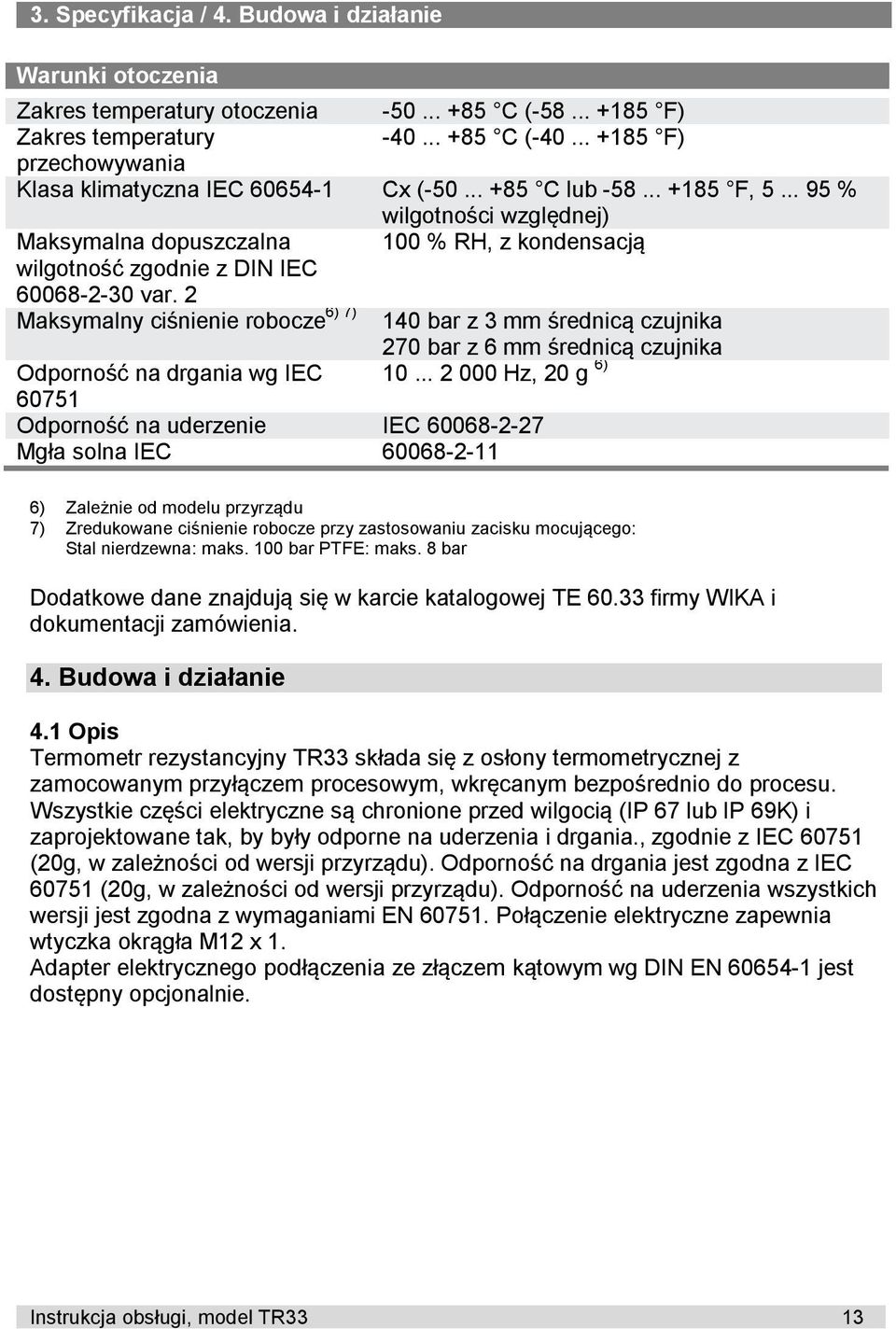 .. 95 % wilgotności względnej) Maksymalna dopuszczalna 100 % RH, z kondensacją wilgotność zgodnie z DIN IEC 60068-2-30 var.