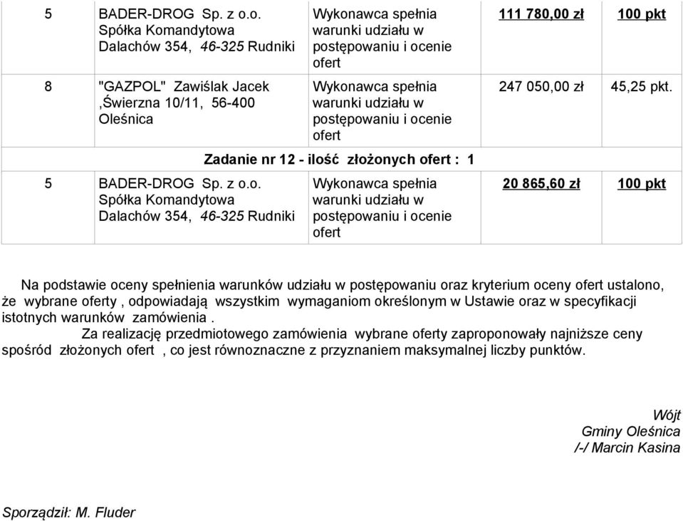 wszystkim wymaganiom określonym w Ustawie oraz w specyfikacji istotnych warunków zamówienia.