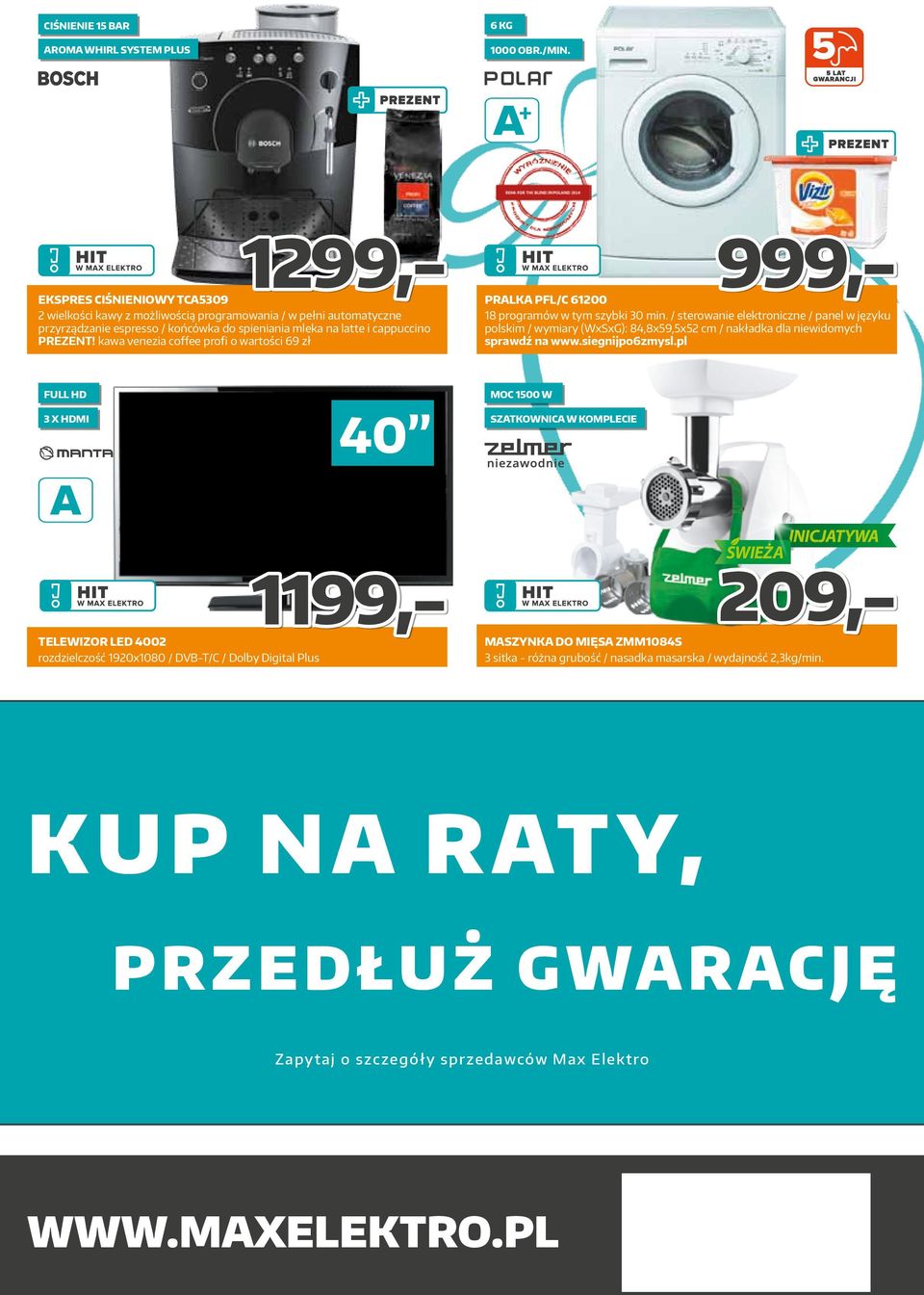 pl Ekspres ciśnieniowy TCA5309 2 wielkości kawy z możliwością programowania / w pełni automatyczne przyrządzanie espresso / końcówka do spieniania mleka na latte i cappuccino PREZENT!
