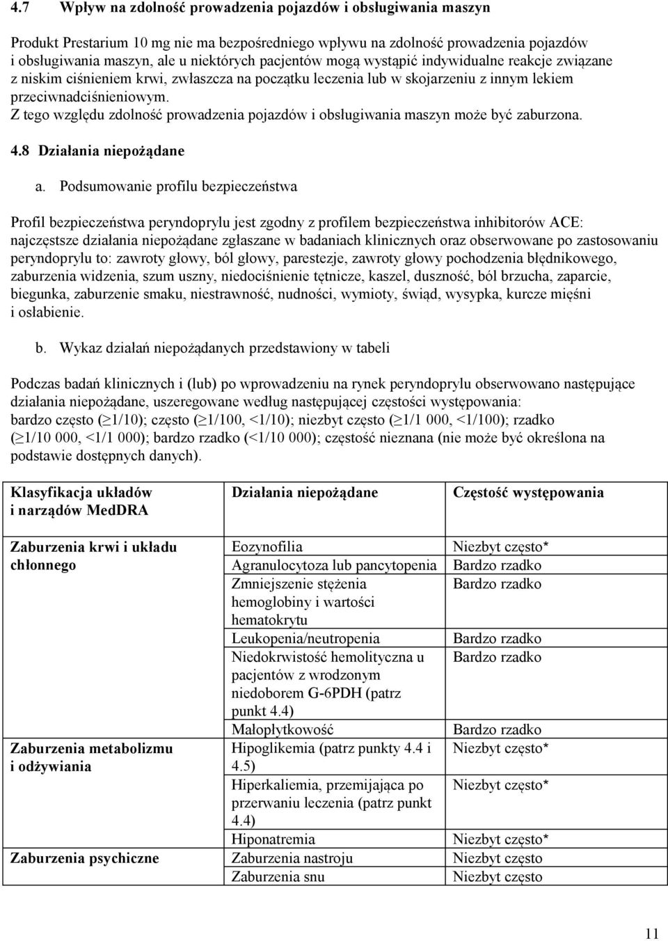 Z tego względu zdolność prowadzenia pojazdów i obsługiwania maszyn może być zaburzona. 4.8 Działania niepożądane a.