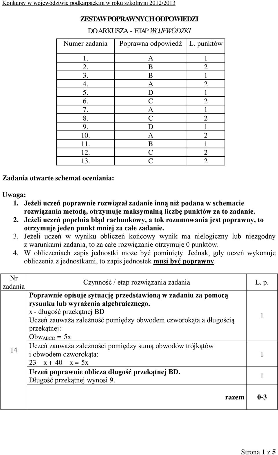 Jeżeli uczeń poprawnie rozwiązał zadanie inną niż podana w schemacie rozwiązania metodą, otrzymuje maksymalną liczbę punktów za to zadanie. 2.