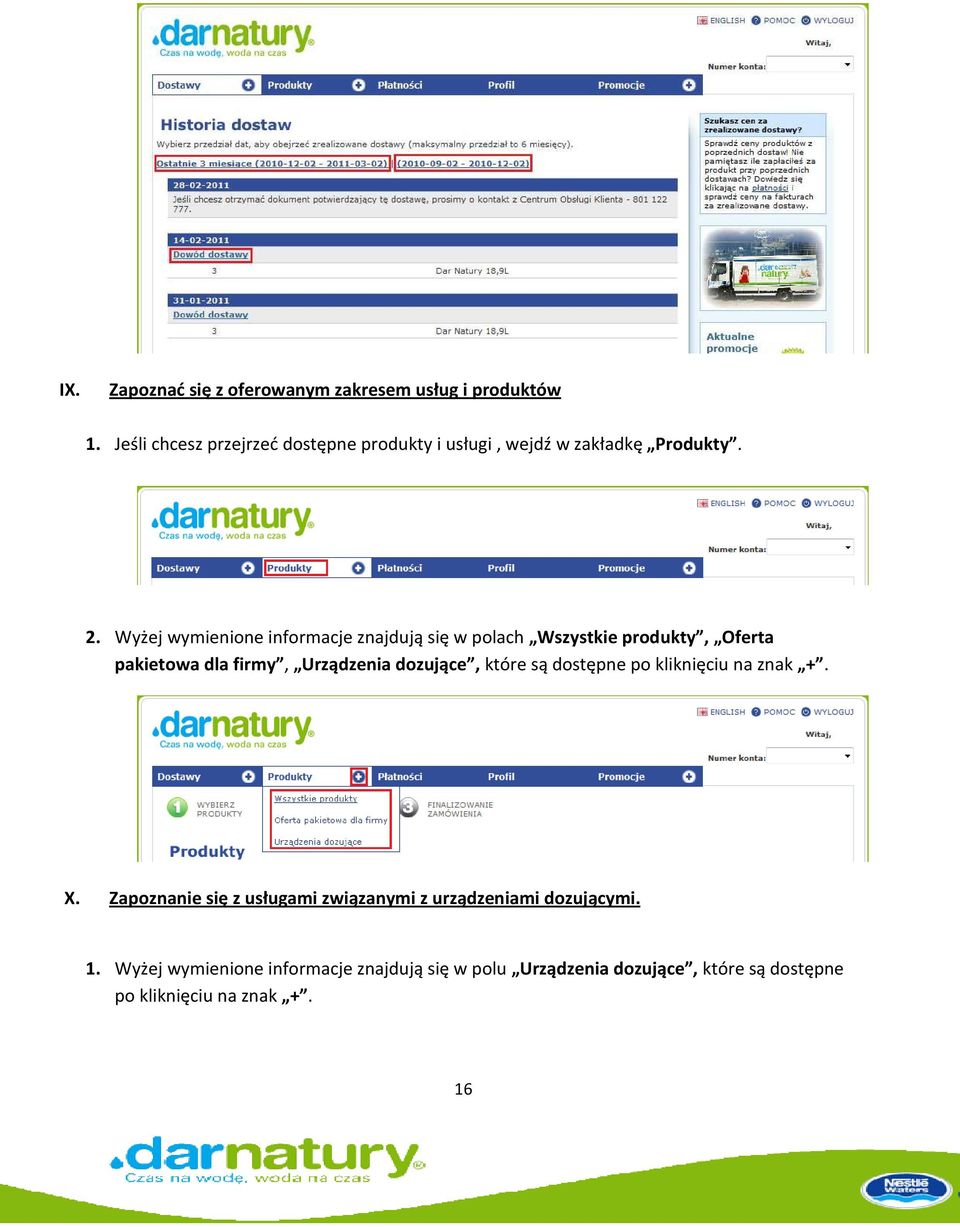 Wyżej wymienione informacje znajdują się w polach Wszystkie produkty, Oferta pakietowa dla firmy, Urządzenia dozujące,