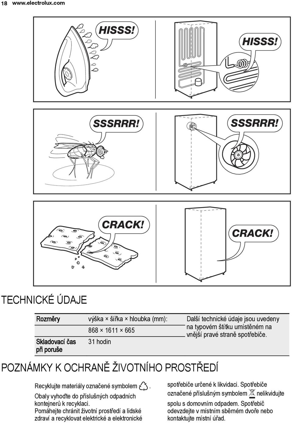Skladovací čas při poruše 31 hodin POZNÁMKY K OCHRANĚ ŽIVOTNÍHO PROSTŘEDÍ Recyklujte materiály označené symbolem.