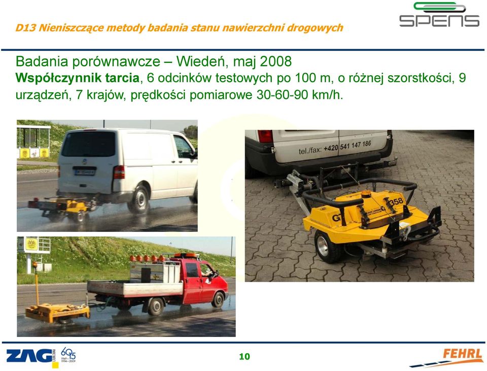 Współczynnik tarcia, 6 odcinków testowych po 100 m, o