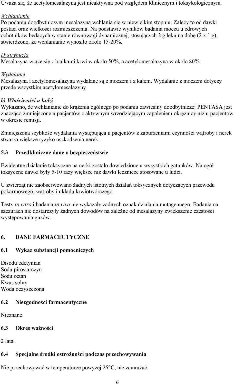 Na podstawie wyników badania moczu u zdrowych ochotników będących w stanie równowagi dynamicznej, stosujących 2 g leku na dobę (2 x 1 g), stwierdzono, że wchłanianie wynosiło około 15-20%.