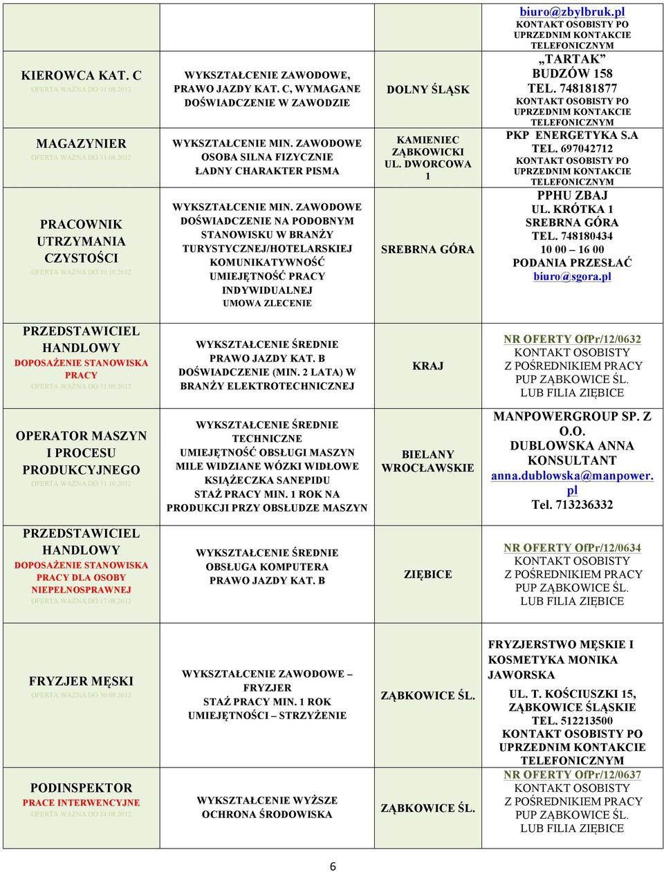 ZAWODOWE DOŚWIADCZENIE NA PODOBNYM STANOWISKU W BRANŻY TURYSTYCZNEJ/HOTELARSKIEJ KOMUNIKATYWNOŚĆ UMIEJĘTNOŚĆ PRACY INDYWIDUALNEJ UMOWA ZLECENIE DOLNY ŚLĄSK KAMIENIEC ZĄBKOWICKI UL.