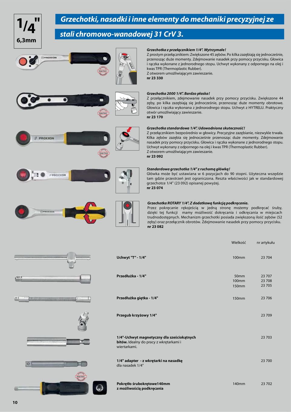 Uchwyt wykonany z odpornego na olej i kwas TPR (Thermoplastic Rubber). Z otworem umożliwiającym zawieszanie. nr 23 330 Grzechotka 2000 1/4". Bardzo płaska!