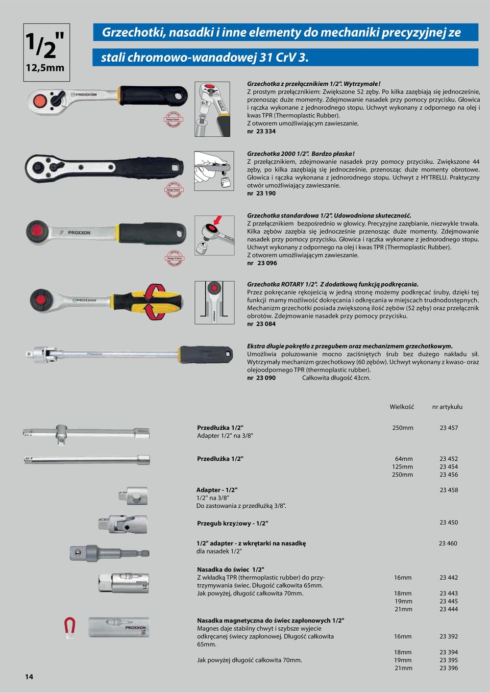 Uchwyt wykonany z odpornego na olej i kwas TPR (Thermoplastic Rubber). Z otworem umożliwiającym zawieszanie. nr 23 334 Grzechotka 2000 1/2". Bardzo płaska!