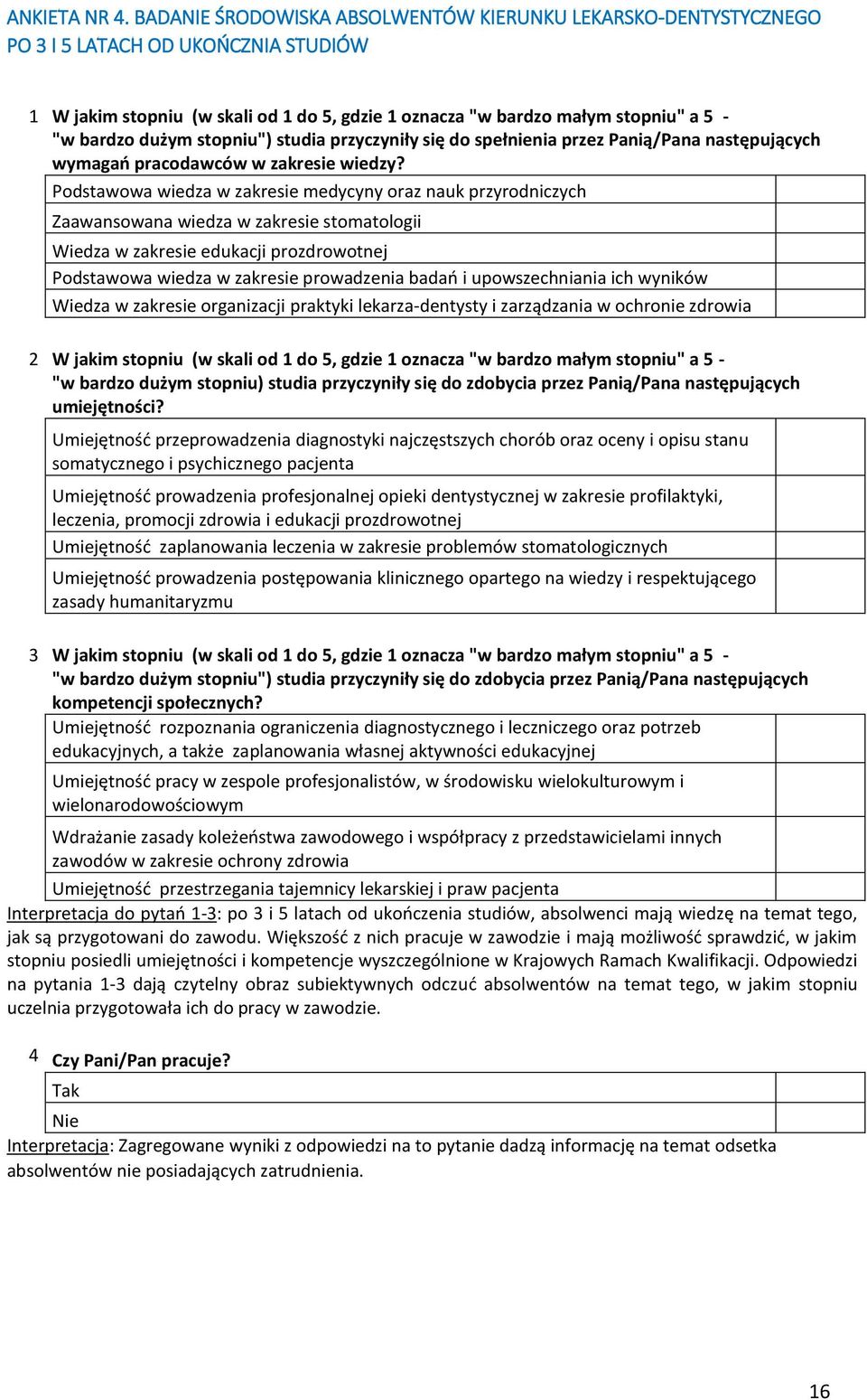 dużym stopniu") studia przyczyniły się do spełnienia przez Panią/Pana następujących wymagań pracodawców w zakresie wiedzy?