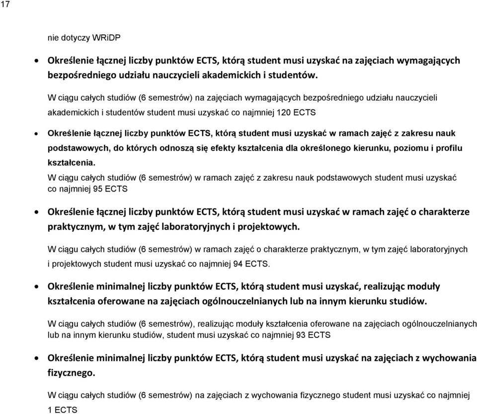 ECTS, którą student musi uzyskać w ramach zajęć z zakresu nauk podstawowych, do których odnoszą się efekty kształcenia dla określonego kierunku, poziomu i profilu kształcenia.