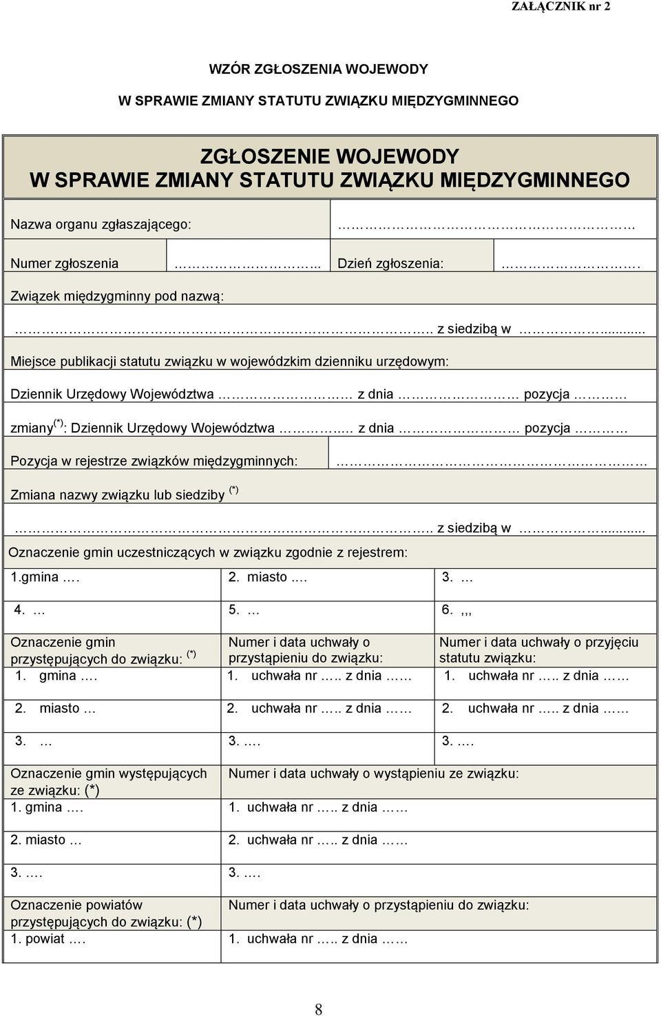 .. Miejsce publikacji statutu związku w wojewódzkim dzienniku urzędowym: Dziennik Urzędowy Województwa z dnia pozycja zmiany (*) : Dziennik Urzędowy Województwa.