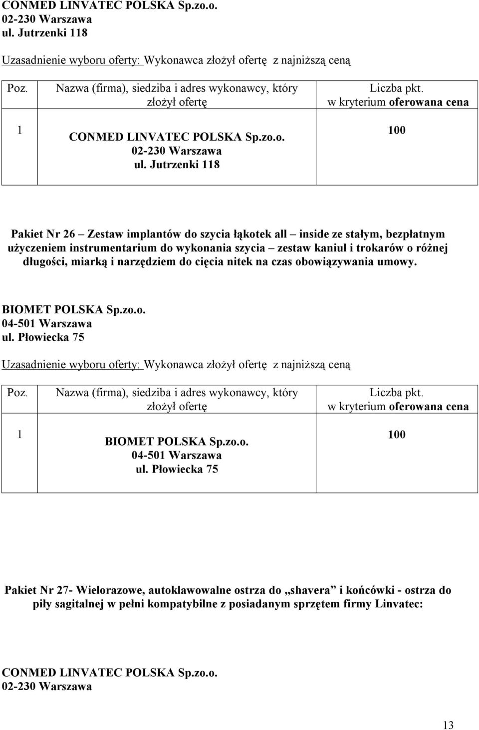 użyczeniem instrumentarium do wykonania szycia zestaw kaniul i trokarów o różnej długości, miarką i narzędziem do cięcia nitek na czas obowiązywania umowy.