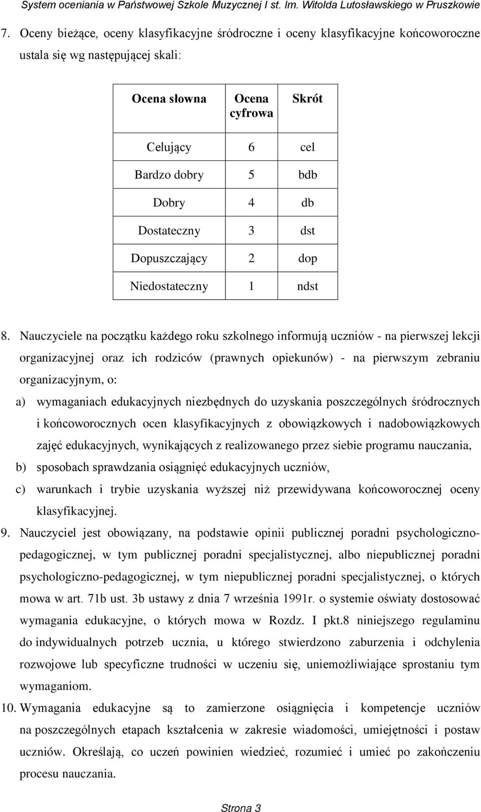 Nauczyciele na początku każdego roku szkolnego informują uczniów - na pierwszej lekcji organizacyjnej oraz ich rodziców (prawnych opiekunów) - na pierwszym zebraniu organizacyjnym, o: a) wymaganiach