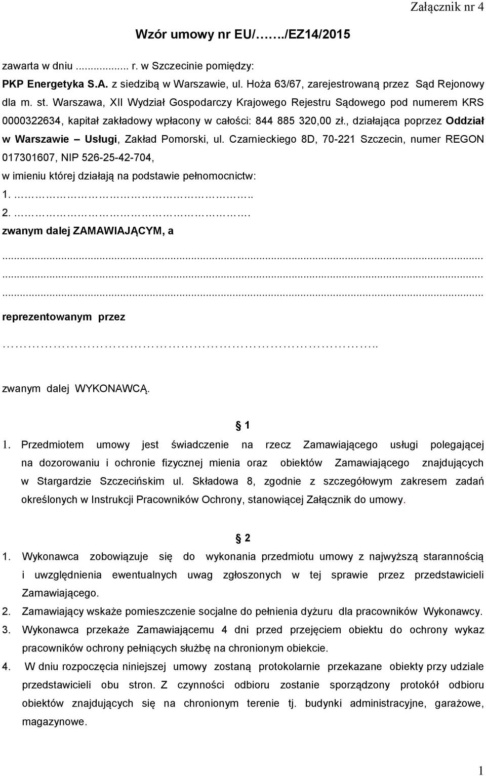 , działająca poprzez Oddział w Warszawie Usługi, Zakład Pomorski, ul.