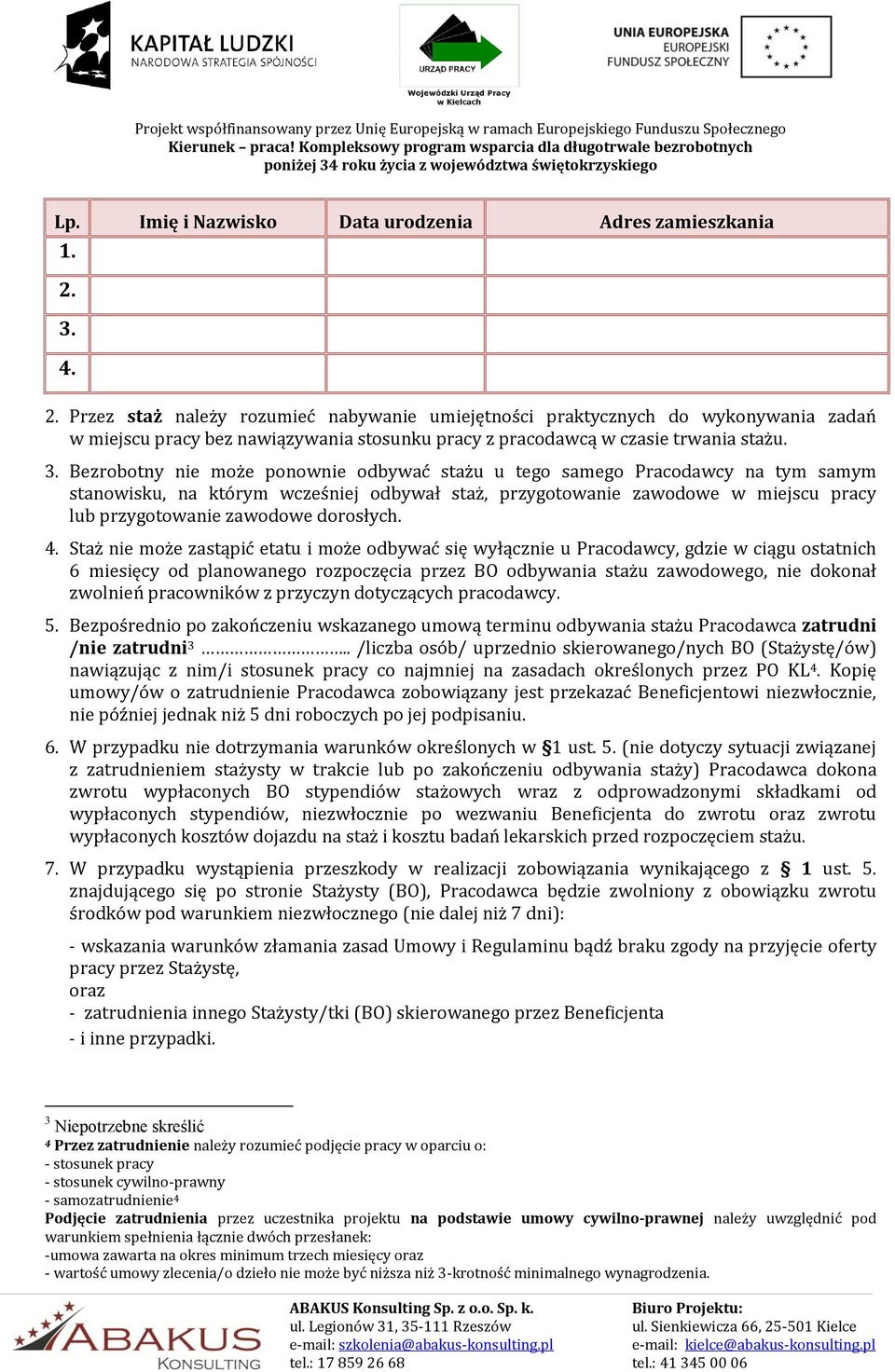 Bezrobotny nie może ponownie odbywać stażu u tego samego Pracodawcy na tym samym stanowisku, na którym wcześniej odbywał staż, przygotowanie zawodowe w miejscu pracy lub przygotowanie zawodowe