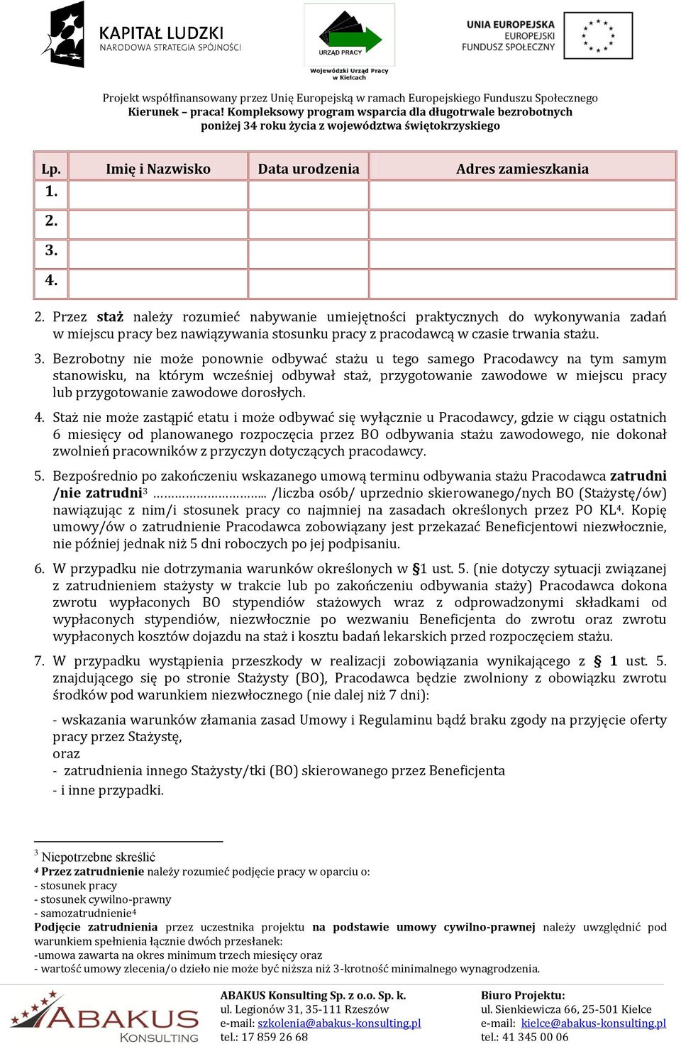 Bezrobotny nie może ponownie odbywać stażu u tego samego Pracodawcy na tym samym stanowisku, na którym wcześniej odbywał staż, przygotowanie zawodowe w miejscu pracy lub przygotowanie zawodowe