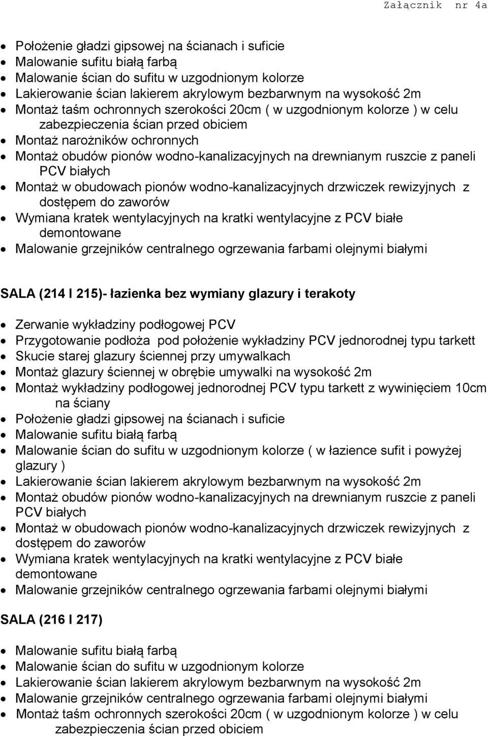 wodno-kanalizacyjnych drzwiczek rewizyjnych z Wymiana kratek wentylacyjnych na kratki wentylacyjne z PCV białe Malowanie grzejników centralnego ogrzewania farbami olejnymi białymi SALA (214 I 215)-