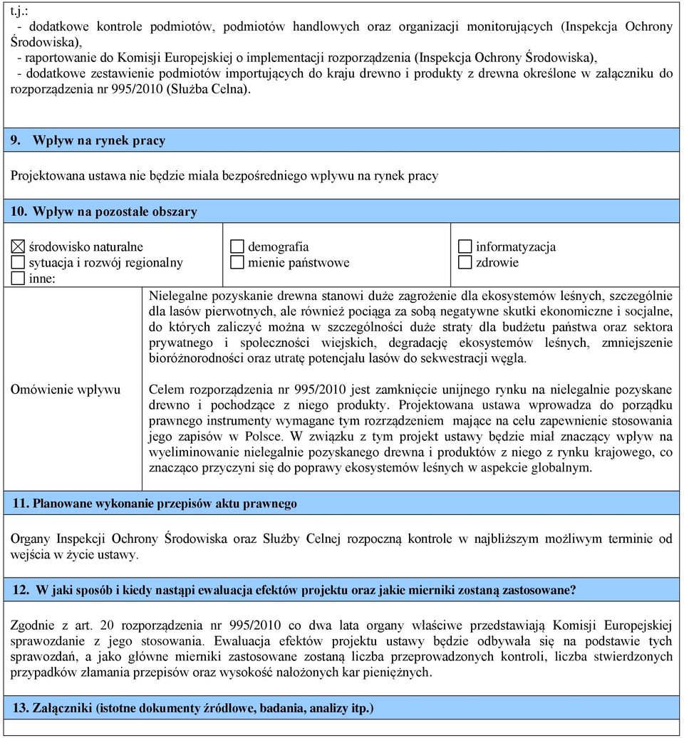 5/2010 (Służba Celna). 9. Wpływ na rynek pracy Projektowana ustawa nie będzie miała bezpośredniego wpływu na rynek pracy 10.