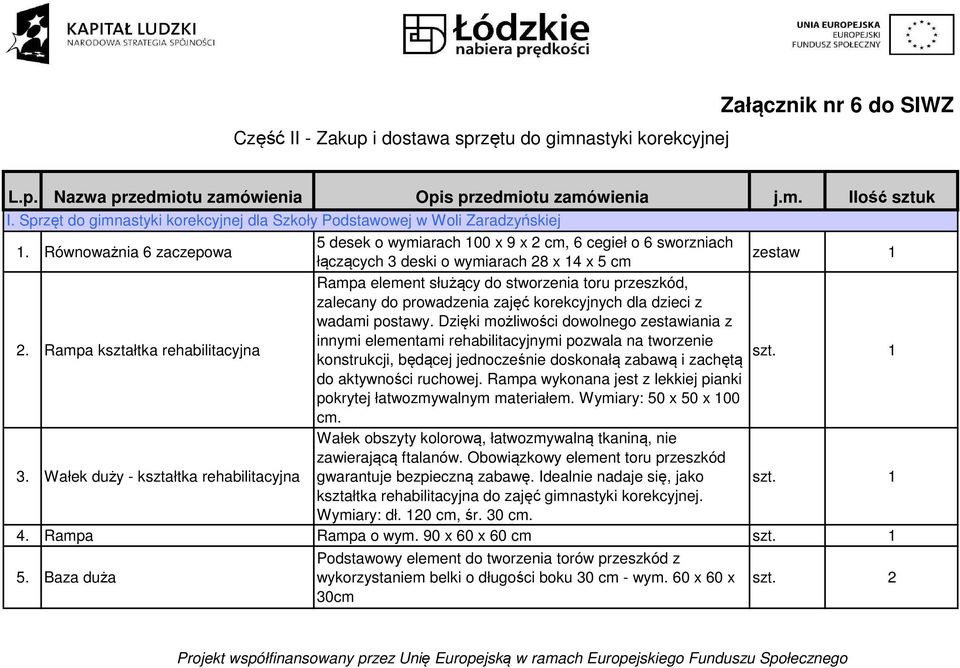 Równoważnia 6 zaczepowa 5 desek o wymiarach 100 x 9 x 2 cm, 6 cegieł o 6 sworzniach łączących 3 deski o wymiarach 28 x 14 x 5 cm zestaw 1 Rampa element służący do stworzenia toru przeszkód, zalecany