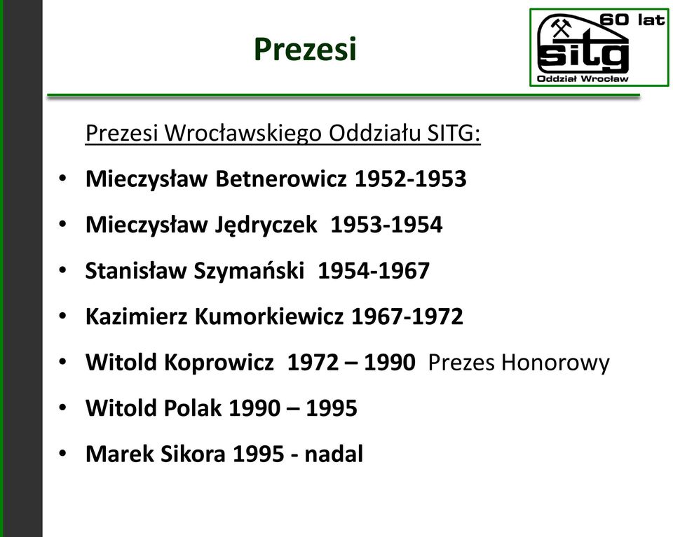 Szymański 1954-1967 Kazimierz Kumorkiewicz 1967-1972 Witold