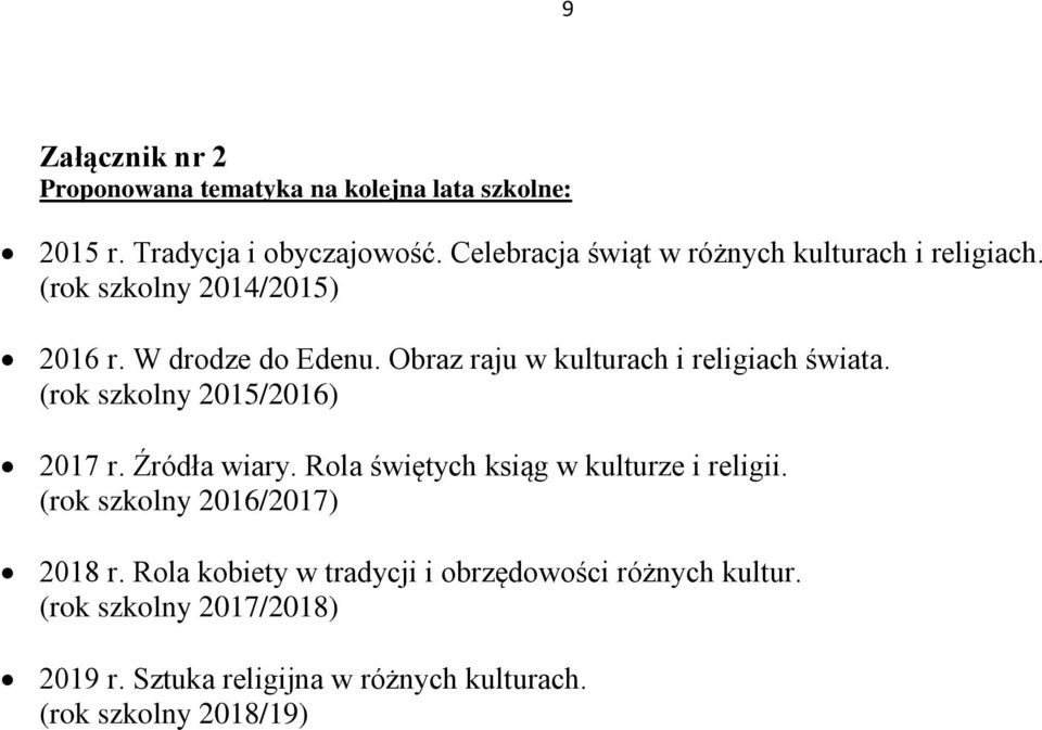 Obraz raju w kulturach i religiach świata. (rok szkolny 2015/2016) 2017 r. Źródła wiary.