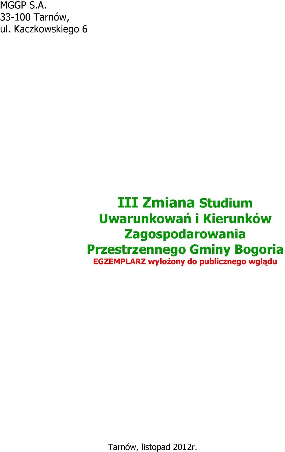 Kierunków Zagospodarowania Przestrzennego Gminy