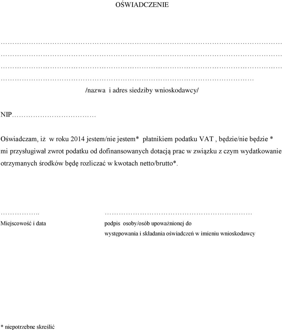 związku z czym wydatkowanie otrzymanych środków będę rozliczać w kwotach netto/brutto*.