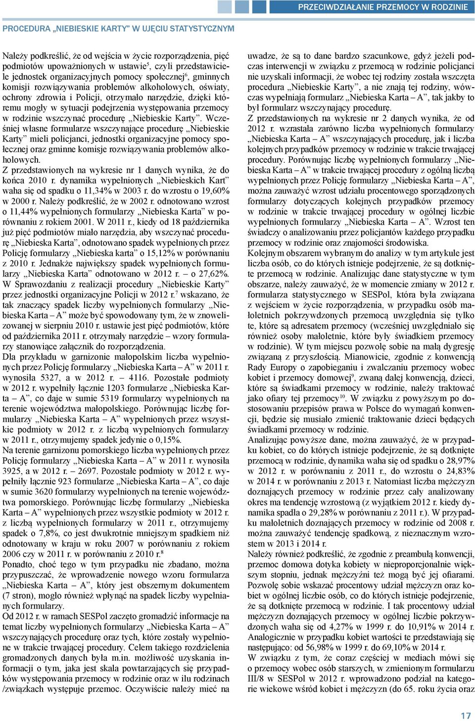 w rodzinie wszczynać procedurę Niebieskie Karty.