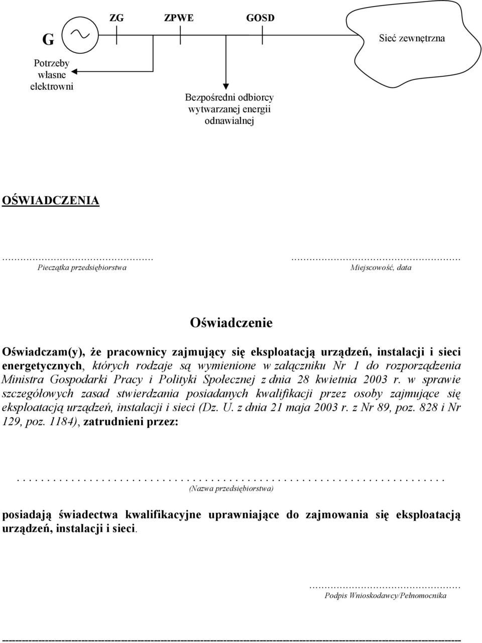 załączniku Nr 1 do rozporządzenia Ministra Gospodarki Pracy i Polityki Społecznej z dnia 28 kwietnia 2003 r.