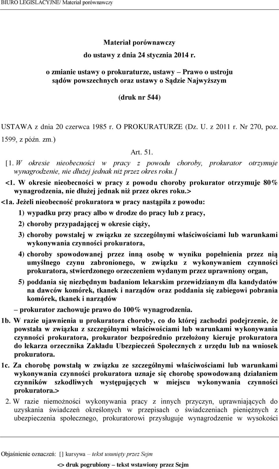 1599, z późn. zm.) Art. 51. [1. W okresie nieobecności w pracy z powodu choroby, prokurator otrzymuje wynagrodzenie, nie dłużej jednak niż przez okres roku.] <1.