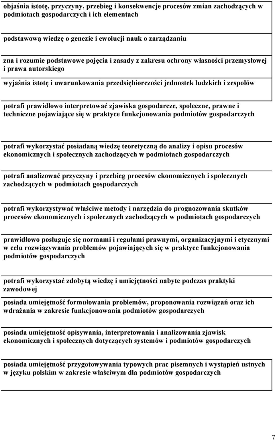interpretować zjawiska gospodarcze, społeczne, prawne i techniczne pojawiające się w praktyce funkcjonowania podmiotów gospodarczych potrafi wykorzystać posiadaną wiedzę teoretyczną do analizy i