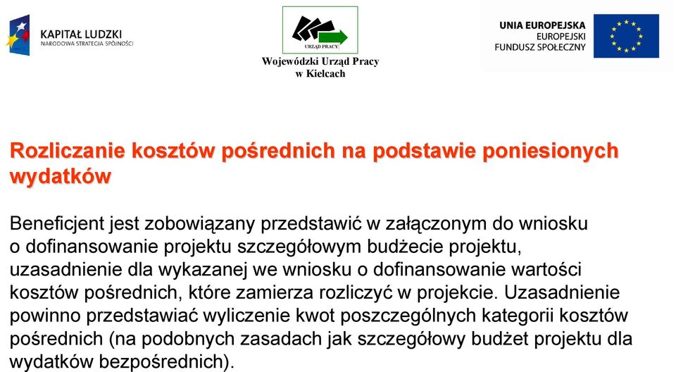 dofinansowanie wartości kosztów pośrednich, które zamierza rozliczyć w projekcie.