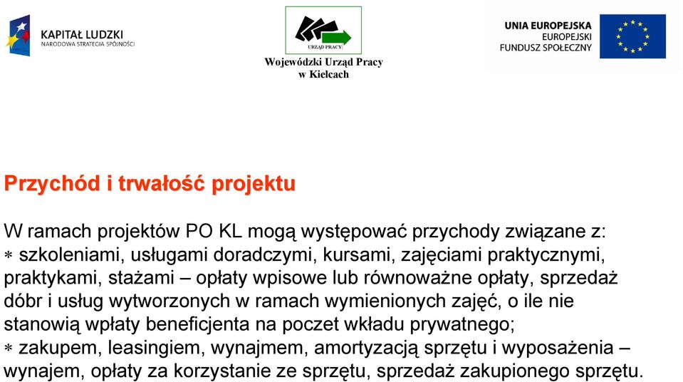 usług wytworzonych w ramach wymienionych zajęć, o ile nie stanowią wpłaty beneficjenta na poczet wkładu prywatnego;