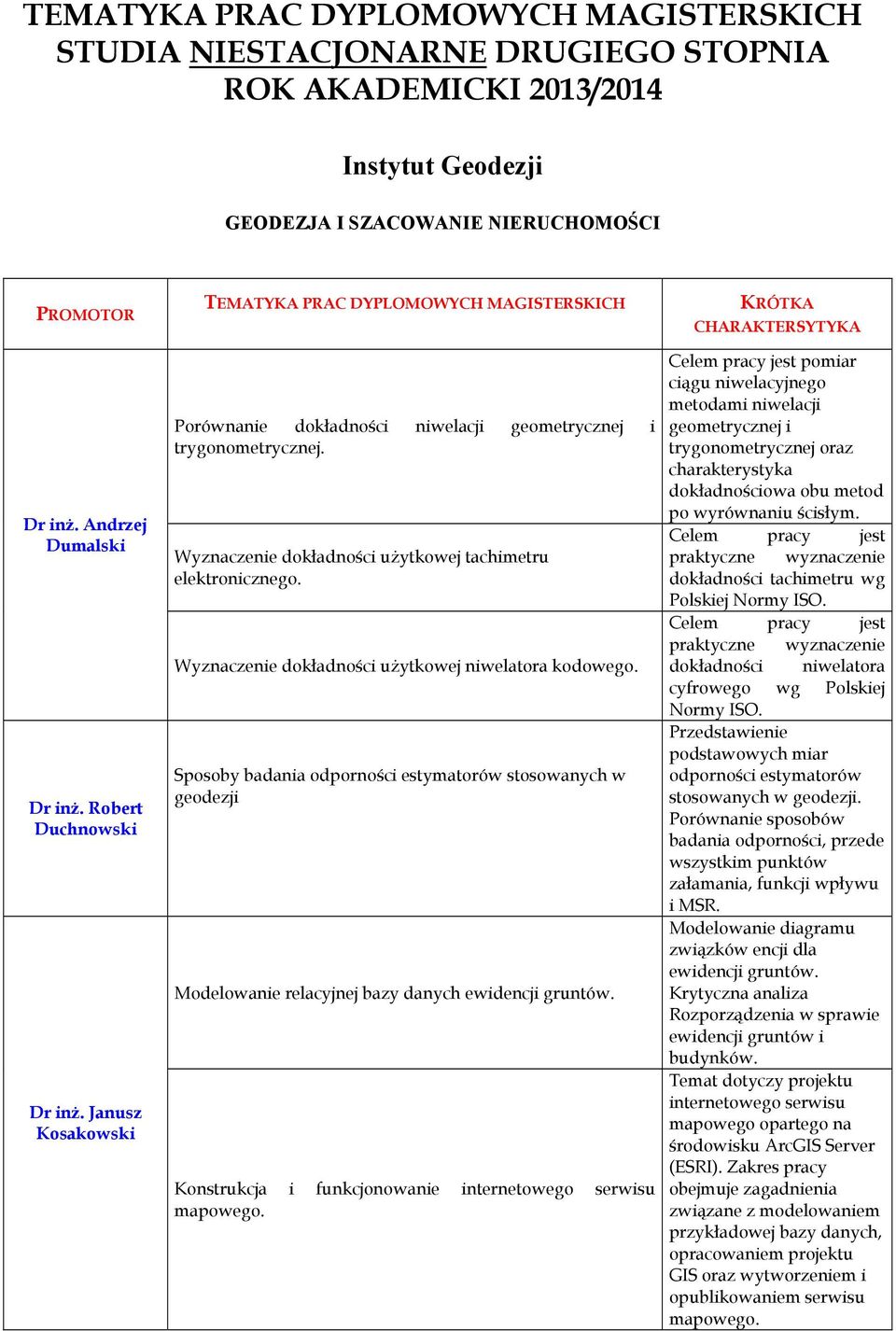 Wyznaczenie dokładności użytkowej tachimetru elektronicznego. Wyznaczenie dokładności użytkowej niwelatora kodowego.