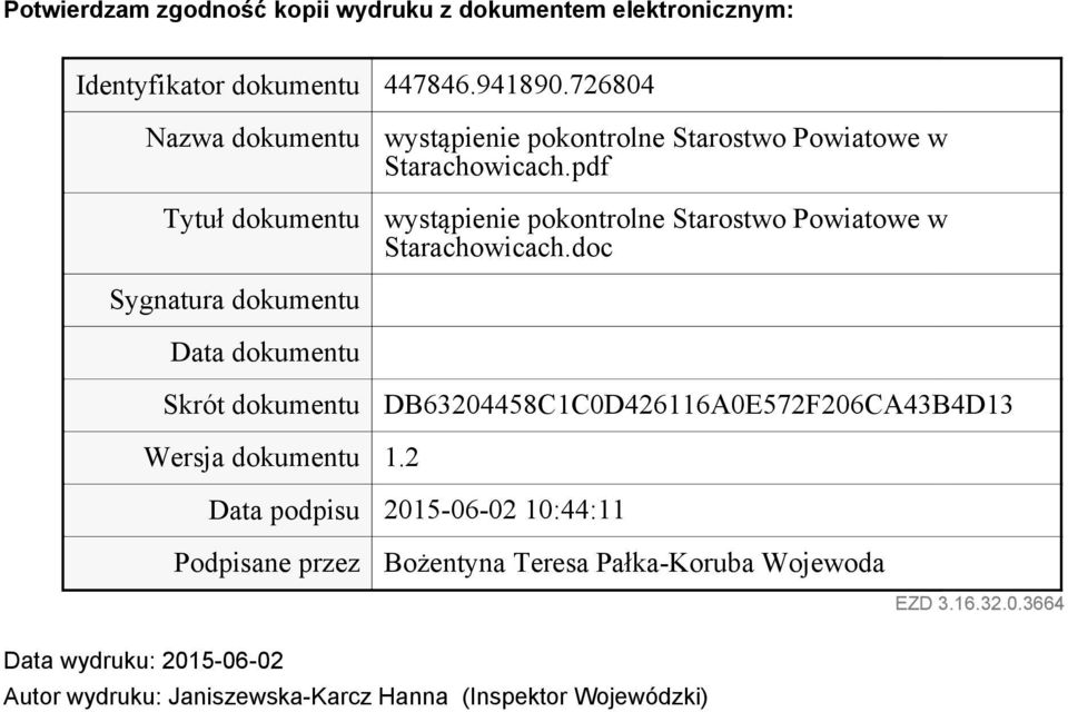 pdf wystąpienie pokontrolne Starostwo Powiatowe w Starachowicach.