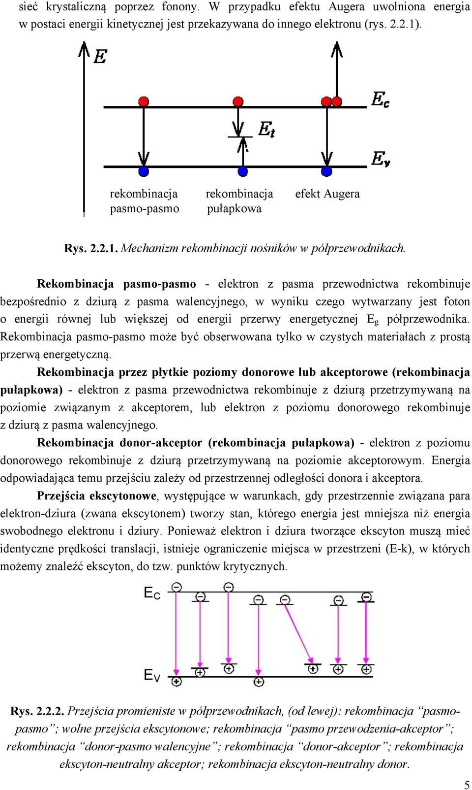 Rekombinacja pasmo-pasmo - elektron z pasma przewodnictwa rekombinuje bezpośrednio z dziurą z pasma walencyjnego, w wyniku czego wytwarzany jest foton o energii równej lub większej od energii przerwy