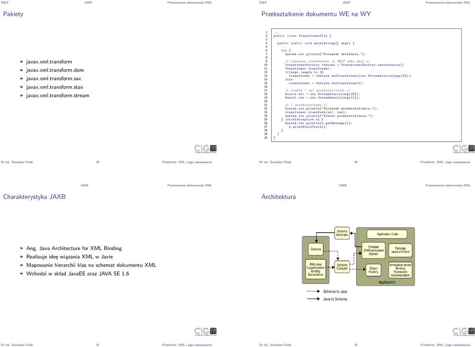 " ) ; 8 9 / tworzymy transformer ( z XSLT albo bez ) / 10 TransformerFactory fabryka = TransformerFactory. newinstance ( ) ; 11 Transformer transformer ; 12 if ( args.