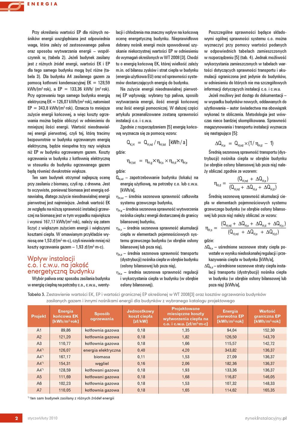Dla budynku A4 zasilanego gazem za pomocą kotłowni kondensacyjnej EK = 128,59 kwh/(m 2 rok, a EP = 133,36 kwh/ (m 2 rok.