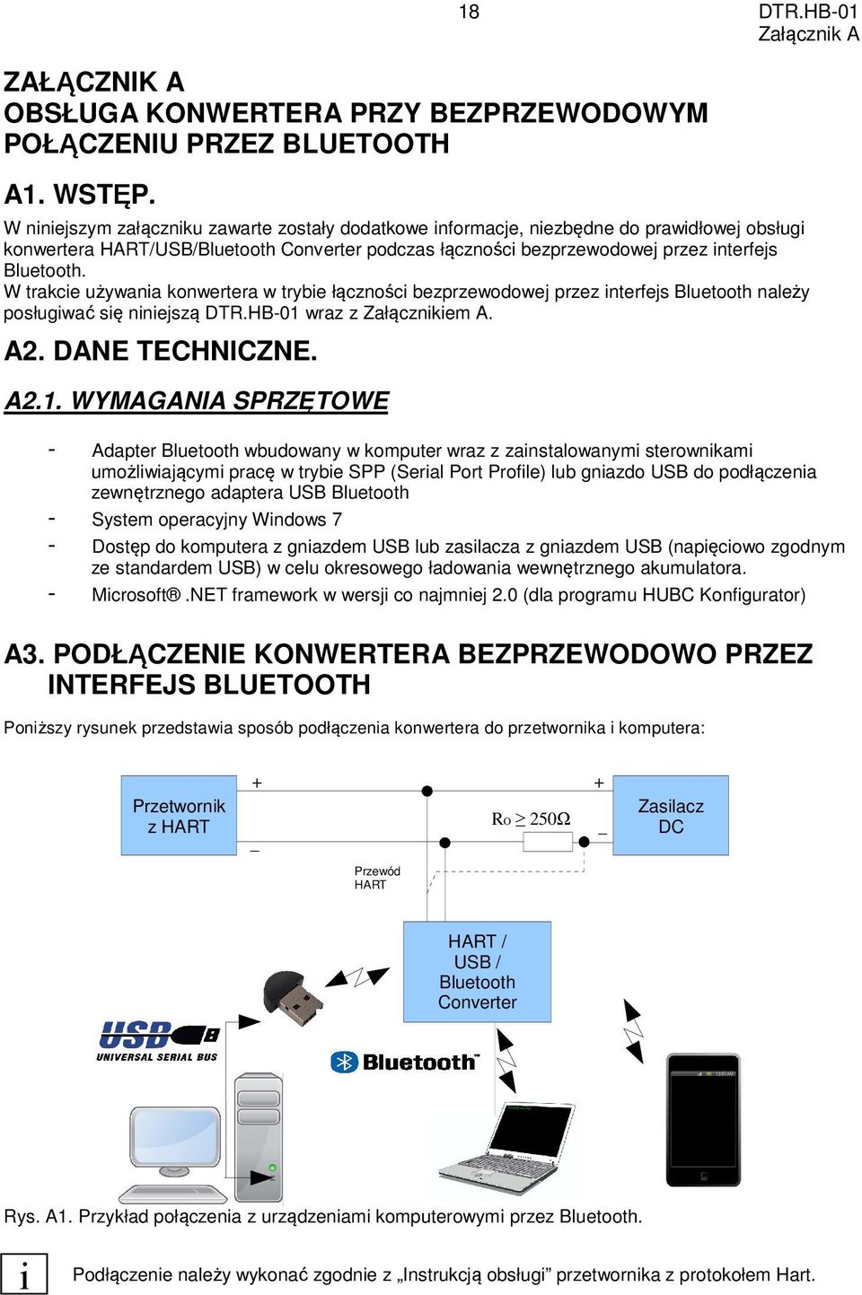W trakcie używania konwertera w trybie łączności bezprzewodowej przez interfejs Bluetooth należy posługiwać się niniejszą DTR.HB-01 