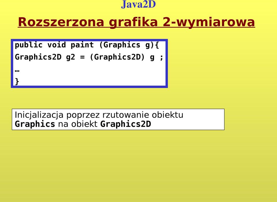 g2 = (Graphics2D) g ; } Inicjalizacja