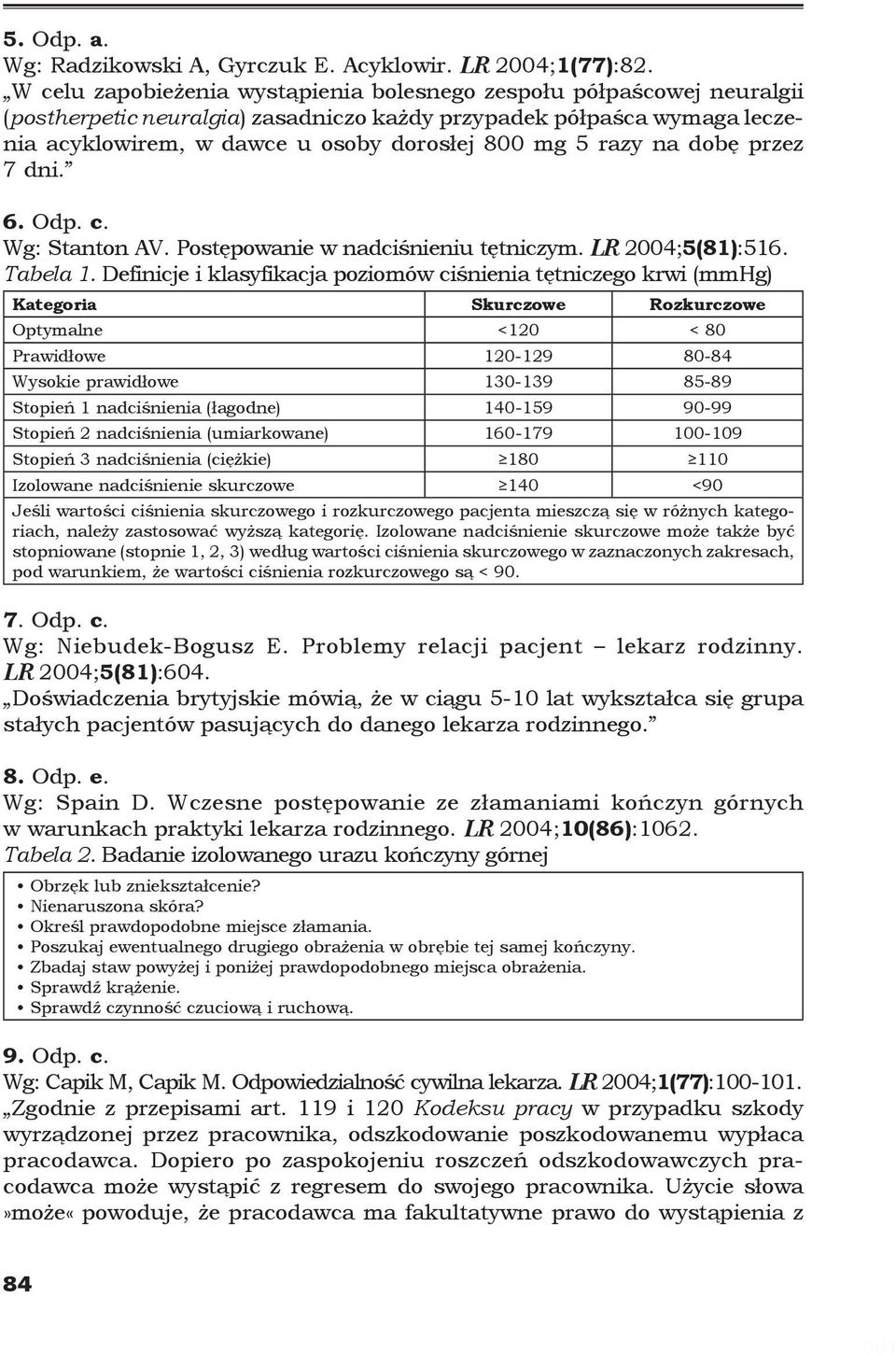 razy na dobę przez 7 dni. 6. Odp. c. Wg: Stanton AV. Postępowanie w nadciśnieniu tętniczym. LR 2004;5(81):516. Tabela 1.