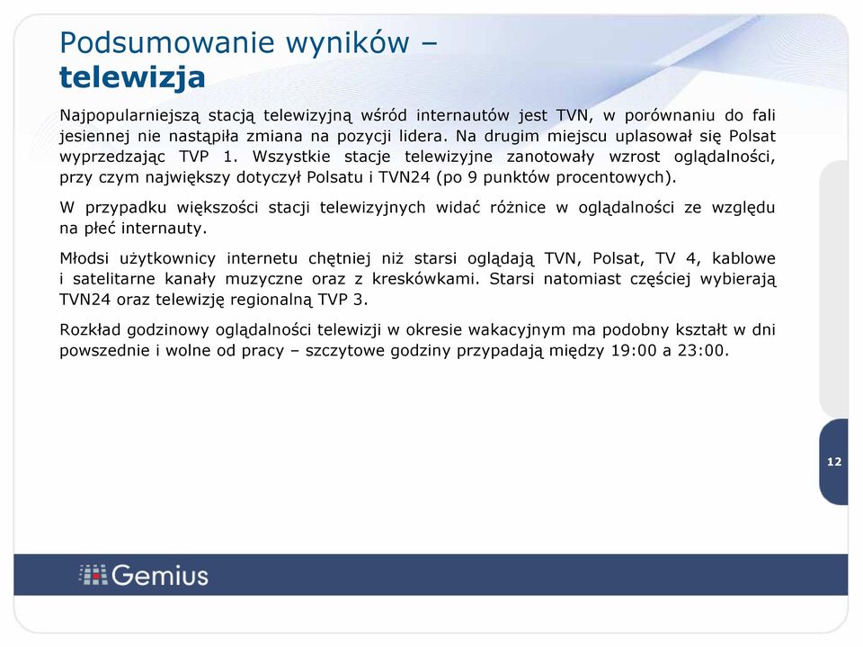 W przypadku większości stacji telewizyjnych widać róŝnice w oglądalności ze względu na płeć internauty.