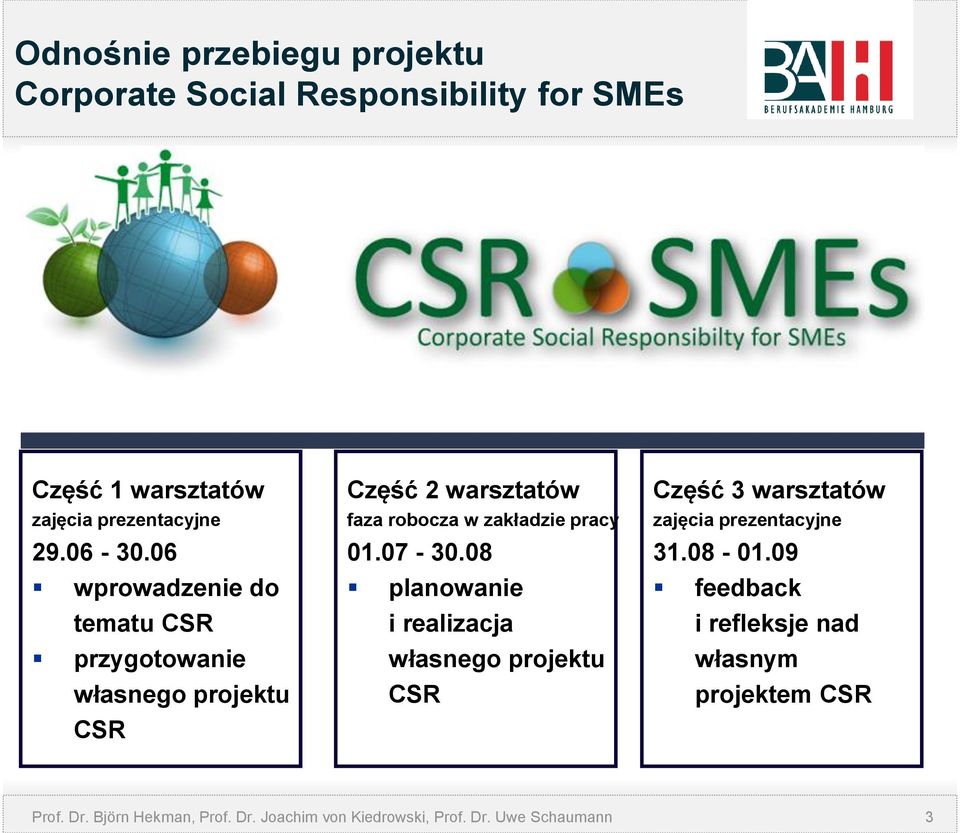 07-30.08 planowanie i realizacja własnego projektu CSR Część 3 warsztatów zajęcia prezentacyjne 31.08-01.